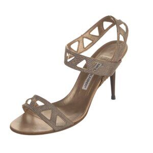 Manolo Blahnik Leather Animal Print Slingback Sandals Size: IT 38.5